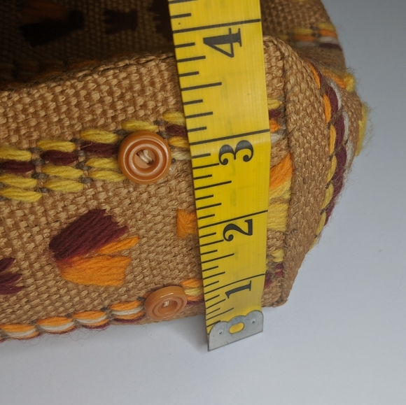 VINTAGE Handmade Boho Embroidered Burlap Tote - Picture 8 of 11